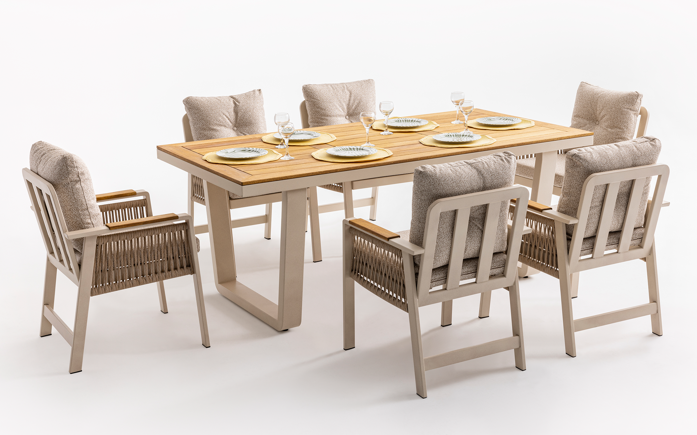 Set of table + 6 chairs Artemis, cream  2